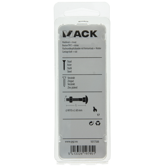 Mack 1017588 - houtbout + moer staal verzinkt2 st m10 x 60 mm | 5 stuks