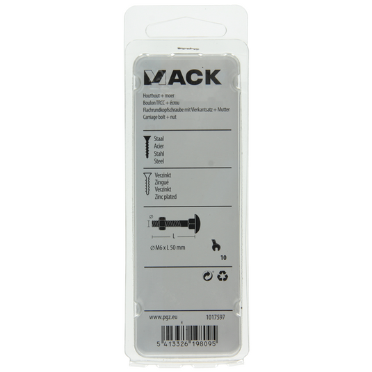 Mack 1017597 - houtbout + moer zwart 6,0 x 50 mm 4st | 5 stuks