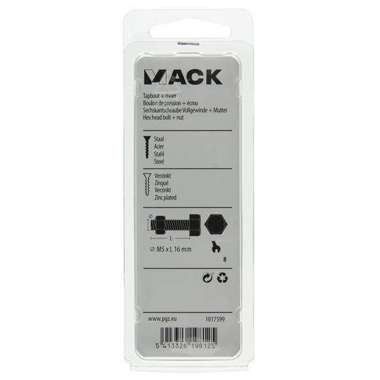 Mack 1017599 - tapbout + moer staal verzinkt 15 st m5 x 16 mm | 10 stuks