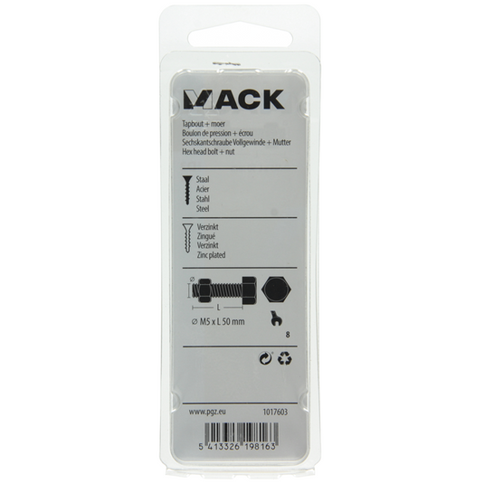 Mack 1017603 - tapbout + moer staal verzinkt 8 st m5 x 50 mm | 10 stuks