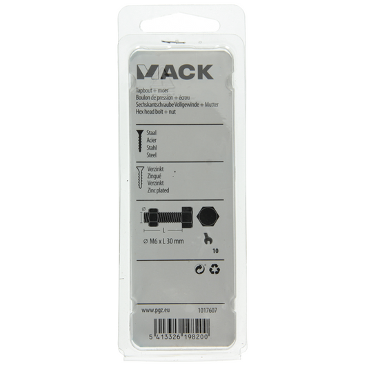Mack 1017607 - tapbout + moer staal verzinkt 12 st m6 x 30 mm | 10 stuks