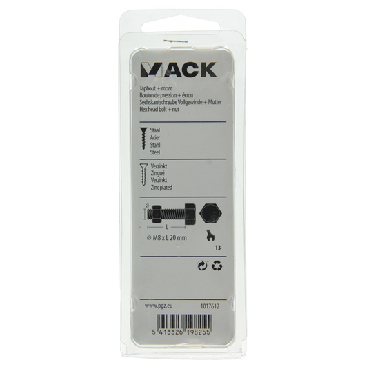 Mack 1017612 - tapbout + moer staal verzinkt 7 st m8 x 20 mm | 10 stuks
