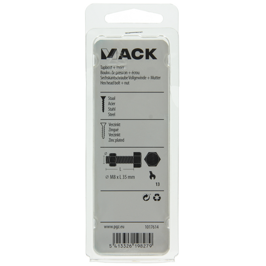 Mack 1017614 - tapbout + moer staal verzinkt 5 st m8 x 35 mm | 5 stuks