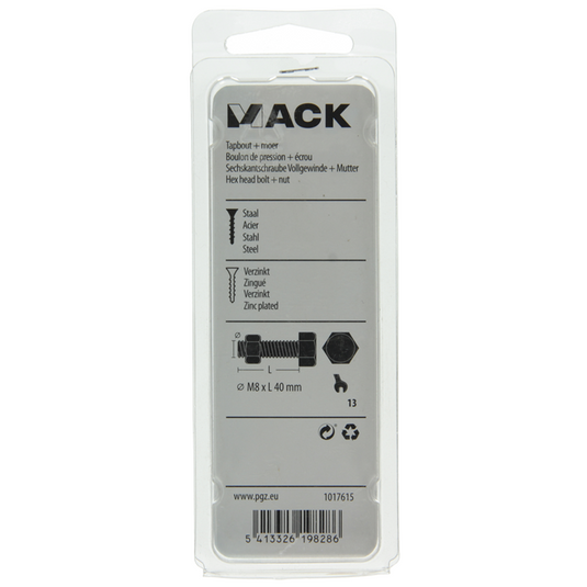 Mack 1017615 - tapbout + moer staal verzinkt 5 st m8 x 40 mm | 5 stuks