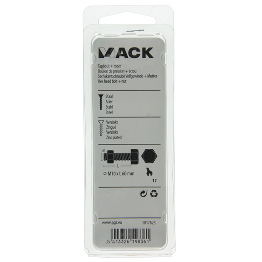 Mack 1017623 - tapbout + moer staal verzinkt 2 st m10 x 60 mm | 5 stuks