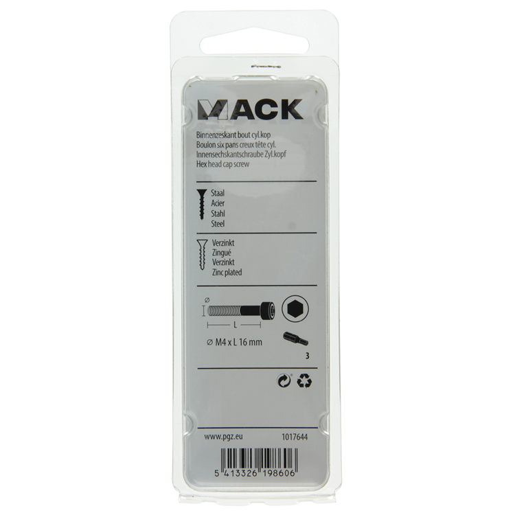 ギャラリービューアに画像をロードする, Mack 1017644 - binnenzeskant bout cyl.kop verz. 12 st m4 x 16 mm | 10 stuks
