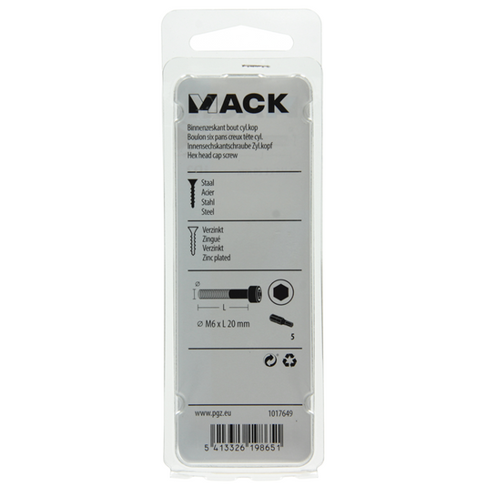 Mack 1017649 - binnenzeskant bout cyl.kop verz. 7 st m6 x 20 mm | 10 stuks