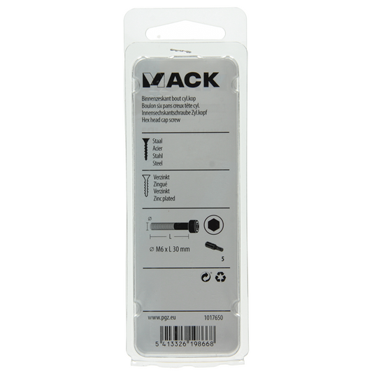 Mack 1017650 - binnenzeskant bout cyl.kop verz. 6 st m6 x 30 mm | 10 stuks