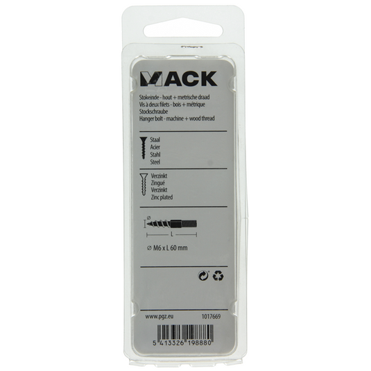 Mack 1017669 - stokeinde hout + metr. draad verz. 5 st m6x60 | 10 stuks