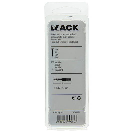 Mack 1017670 - stokeinde hout + metr. draad verz. 4 st m8x60 | 10 stuks