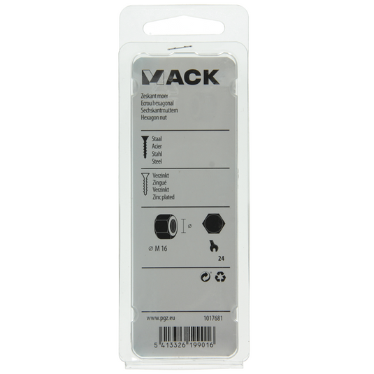 Mack 1017681 - zeskant moer staal verzinkt 3 st m 16 | 10 stuks