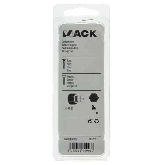 Mack 1017683 - zeskant moer staal verzinkt 2 st m 20 | 5 stuks