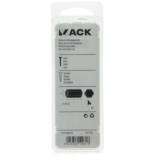 Mack 1017706 - zeskant verbindingsmoer verzinkt 2 st m10 | 5 stuks