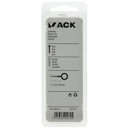Mack 1017773 - schroefoog staal verzinkt 9 st 4,0 x 30 mm | 10 stuks