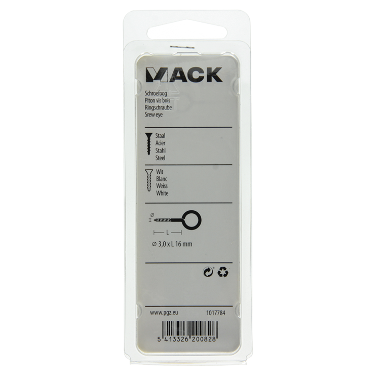 Afbeelding laden in galerijviewer, Mack 1017784 - schroefoog staal wit 7 st 3,0 x 16 mm | 10 stuks
