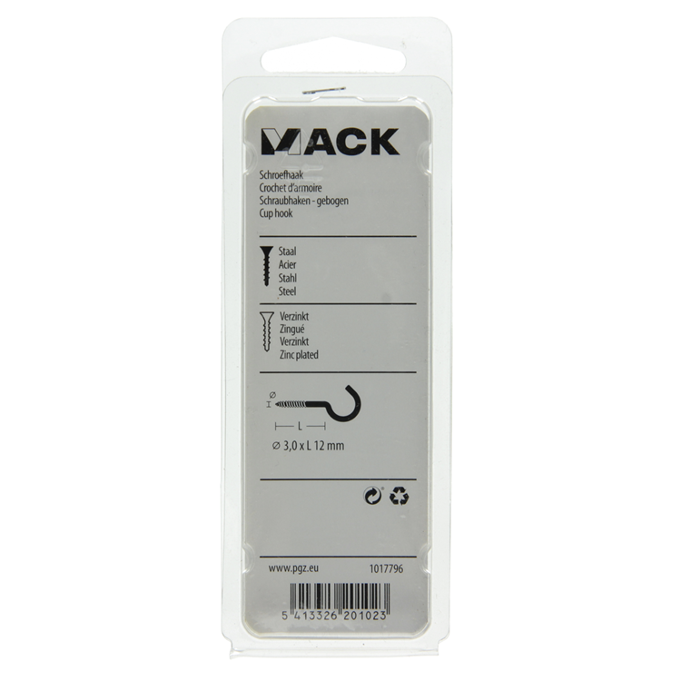 Afbeelding laden in galerijviewer, Mack 1017796 - schroefhaak staal verzinkt 15 st 3,0 x 12 mm | 10 stuks
