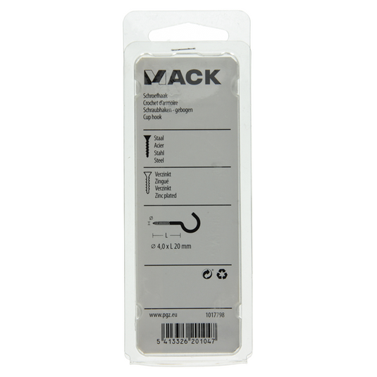 Mack 1017798 - schroefhaak staal verzinkt 8st 4,0 x 20 mm | 10 stuks