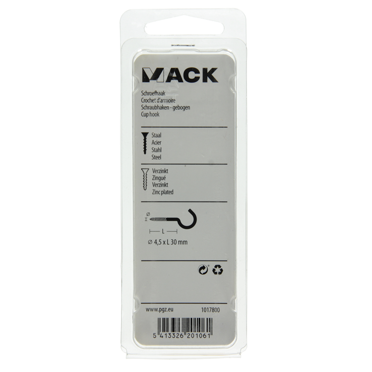 Afbeelding laden in galerijviewer, Mack 1017800 - schroefhaak staal verzinkt 6st 4,5 x 30 mm | 10 stuks
