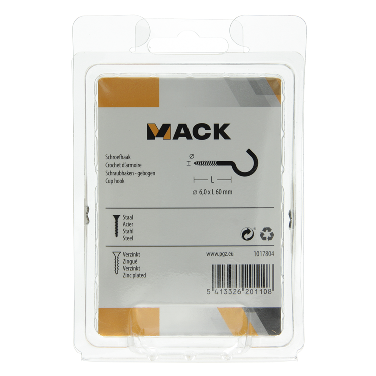 Afbeelding laden in galerijviewer, Mack 1017804 - schroefhaak staal verzinkt 3st 6,0 x 60 mm | 5 stuks
