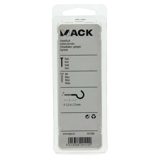 Mack 1017805 - schroefhaak staal wit 10st 2,5 x 12 mm | 10 stuks