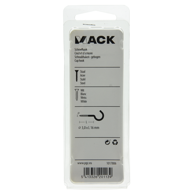 Afbeelding laden in galerijviewer, Mack 1017806 - schroefhaak staal wit 7 st 3,0 x 16 mm | 10 stuks
