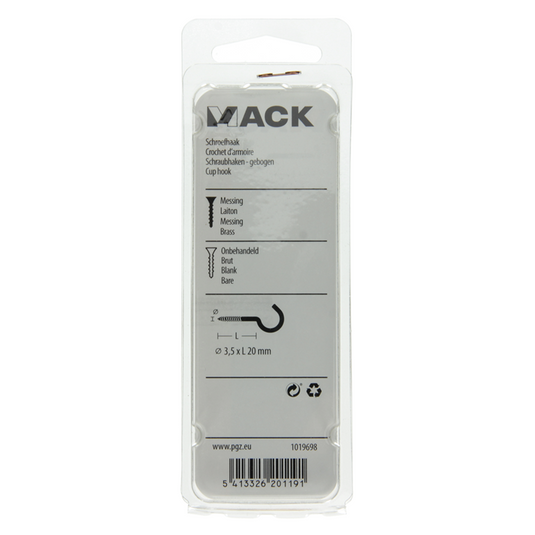 Mack 1019698 - schroefhaak messing 3 st 3,5 x 20mm | 10 stuks