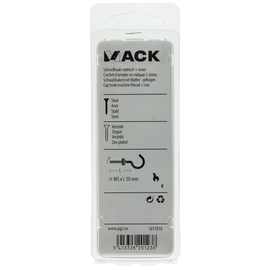 Mack 1017810 - schroefhaak metrisch + moer verzinkt 4st m5 x 50 mm | 10 stuks