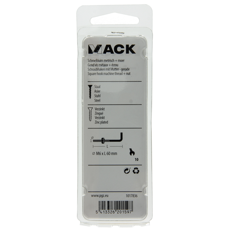 Afbeelding laden in galerijviewer, Mack 1017836 - schroefduim metrisch + moer staal 3 st m6 x 60 mm | 10 stuks
