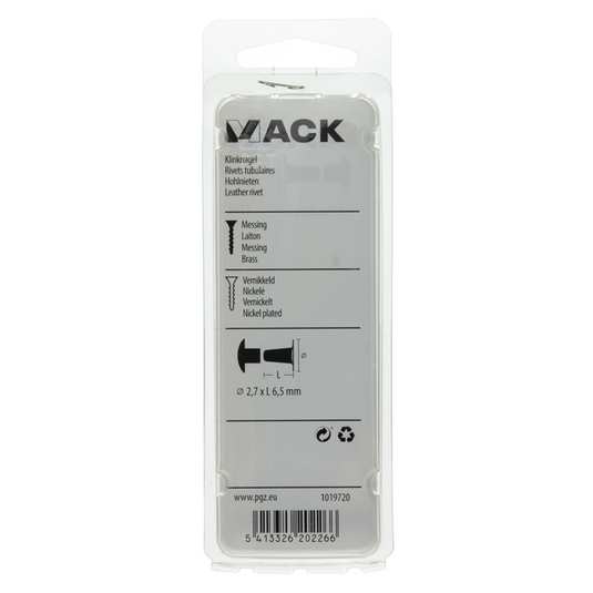 Mack 1019720 - klinknagel messing vernikkeld 12 st 2,7 x 6,5mm | 10 stuks