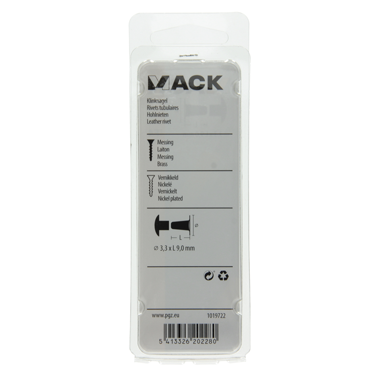 Afbeelding laden in galerijviewer, Mack 1019722 - klinknagel messing vernikkeld 10 st 3,3 x 9,0mm | 10 stuks
