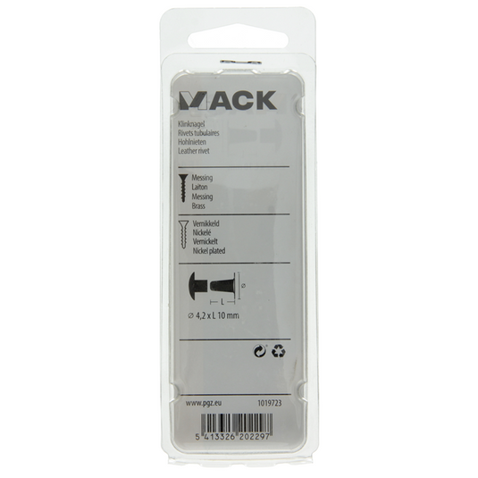 Mack 1019723 - klinknagel messing vernikkeld 6 st 4,2 x 10 mm | 10 stuks