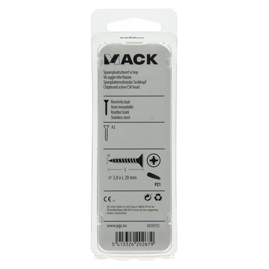 Mack 1019731 - spaanplaatschroef vz kop rvs 27 st 3,0 x 20 mm | 10 stuks