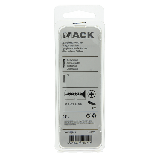 Mack 1019735 - spaanplaatschroef vz kop rvs 16 st 3,5 x 30 mm | 10 stuks