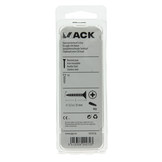 Mack 1019736 - spaanplaatschroef vz kop rvs 14 st 3,5 x 35 mm | 10 stuks