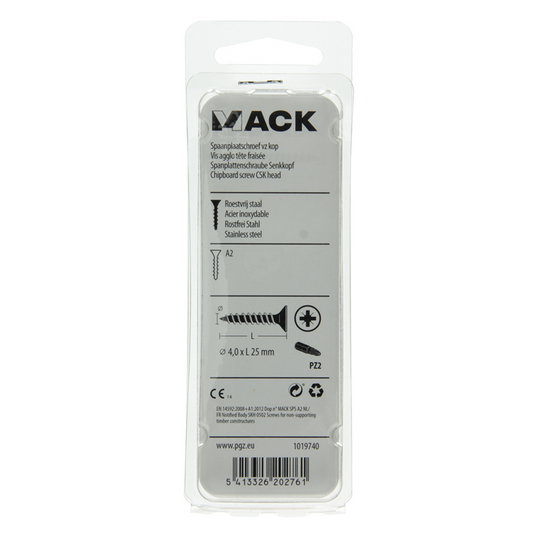 Mack 1019740 - spaanplaatschroef vz kop rvs 15 st 4,0 x 25 mm | 10 stuks