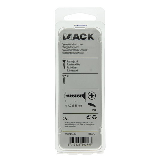 Mack 1019742 - spaanplaatschroef vz kop rvs 11 st 4,0 x 35 mm | 10 stuks