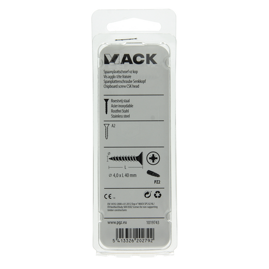 Mack 1019743 - spaanplaatschroef vz kop rvs 10 st 4,0 x 40 mm | 10 stuks