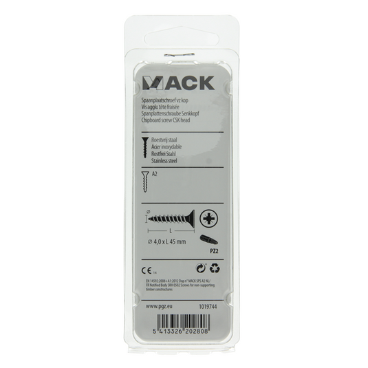 Mack 1019744 - spaanplaatschroef vz kop rvs 9 st 4,0 x 45 mm | 10 stuks