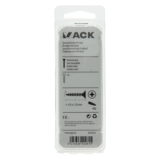 Mack 1019745 - spaanplaatschroef vz kop rvs 8 st 4,0 x 50 mm | 10 stuks