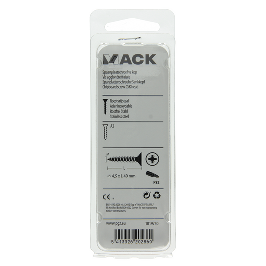 Mack 1019750 - spaanplaatschroef vz kop rvs 8 st 4,5 x 40 mm | 10 stuks
