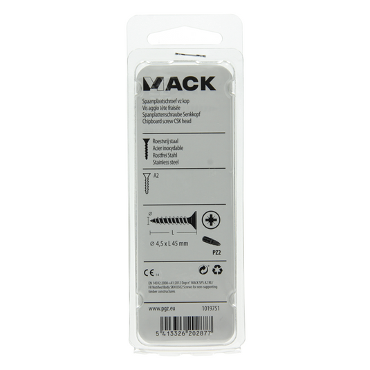 Mack 1019751 - spaanplaatschroef vz kop rvs 7 st 4,5 x 45 mm | 10 stuks