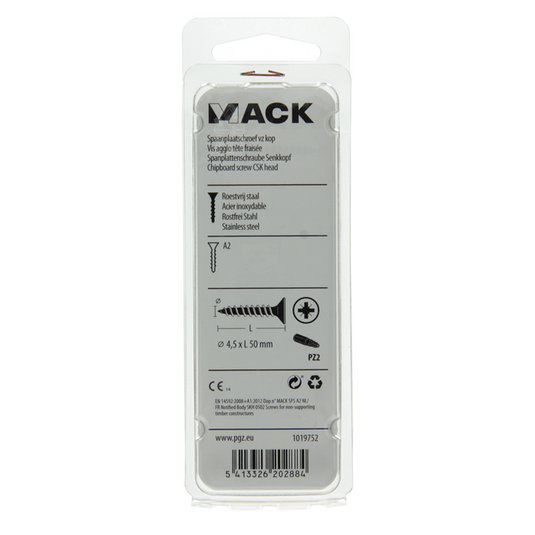 Mack 1019752 - spaanplaatschroef vz kop rvs 6 st 4,5 x 50 mm | 10 stuks