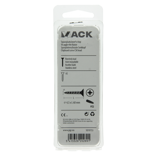 Mack 1019753 - spaanplaatschroef vz kop rvs 5 st 4,5 x 60 mm | 10 stuks