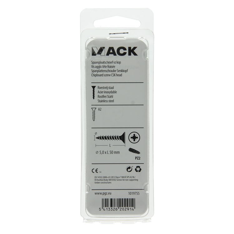 Afbeelding laden in galerijviewer, Mack 1019755 - spaanplaatschroef vz kop rvs 8 st 5,0 x 50 mm | 10 stuks
