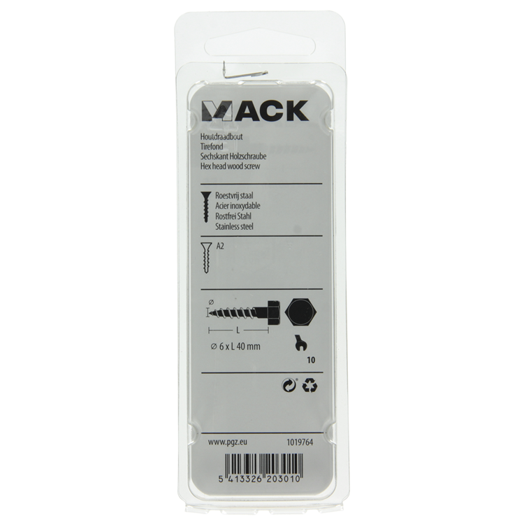 Cargue la imagen en el visor de la galería, Mack 1019764 - houtdraadbout roestvrijstaal 4 st 6 x 40 mm | 10 stuks
