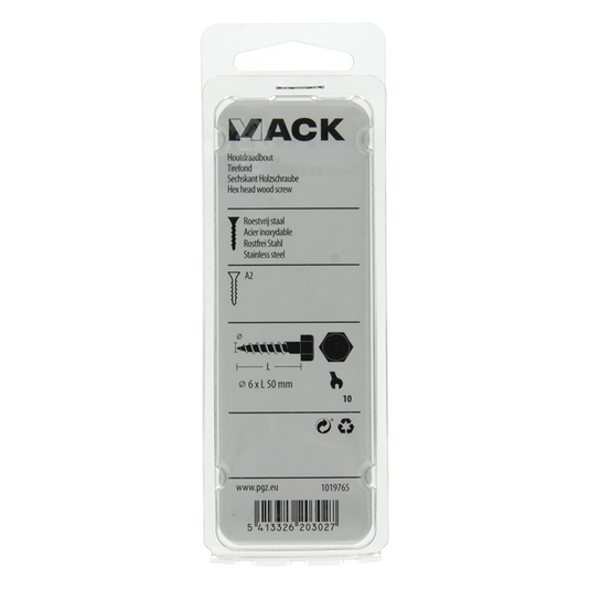 Mack 1019765 - houtdraadbout roestvrijstaal 4 st 6 x 50 mm | 10 stuks