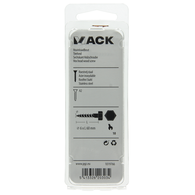 Afbeelding laden in galerijviewer, Mack 1019766 - houtdraadbout roestvrijstaal 3 st 6 x 60 mm | 10 stuks
