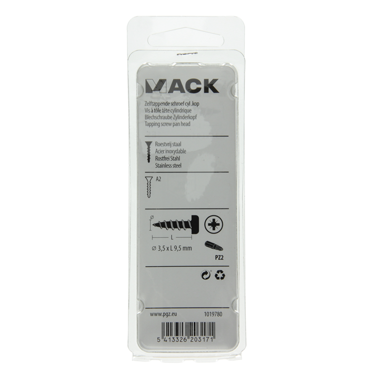 Afbeelding laden in galerijviewer, Mack 1019780 - zelftappende schroef cyl.kop a2 16 st 3,5 x 9,5 mm | 10 stuks
