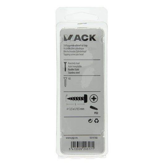 Mack 1019780 - zelftappende schroef cyl.kop a2 16 st 3,5 x 9,5 mm | 10 stuks