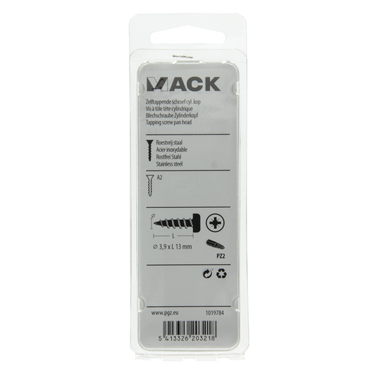 Mack 1019784 - zelftappende schroef cyl.kop a2 12 st 3,9 x 13 mm | 10 stuks